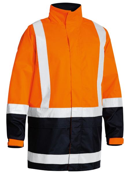 Bisley Taped Hi Vis Recycled Rain Shell Jacket BJ6766T Work Wear Bisley Workwear ORANGE/NAVY XS 